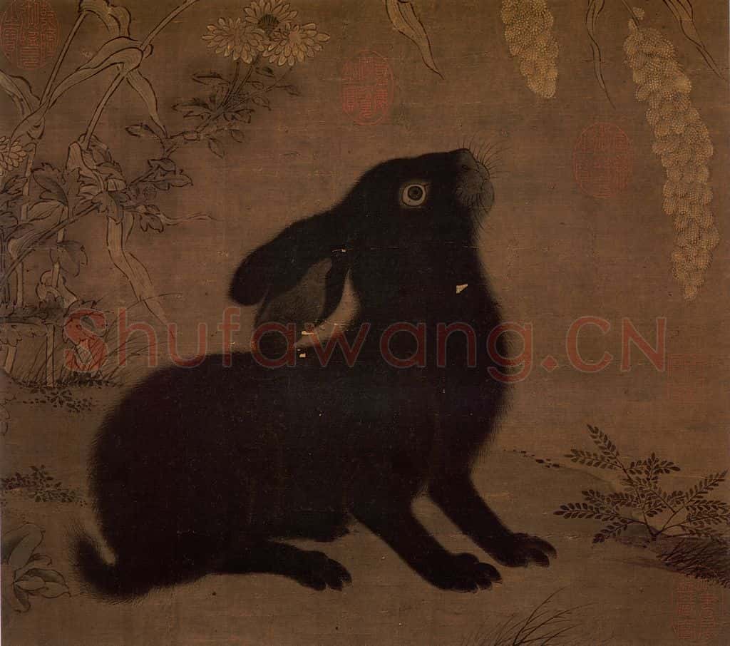 宋 宋人《山花墨兔》书画作品