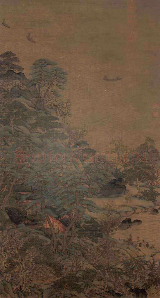 唐 李思训《江帆楼阁》书画作品