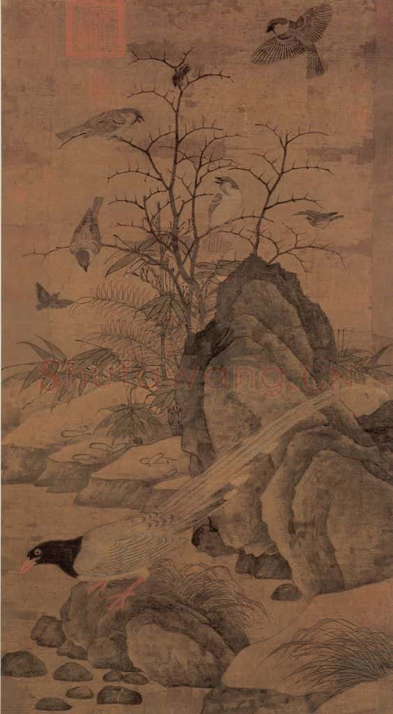 宋 黄居寀《山鹧棘雀图》书画作品