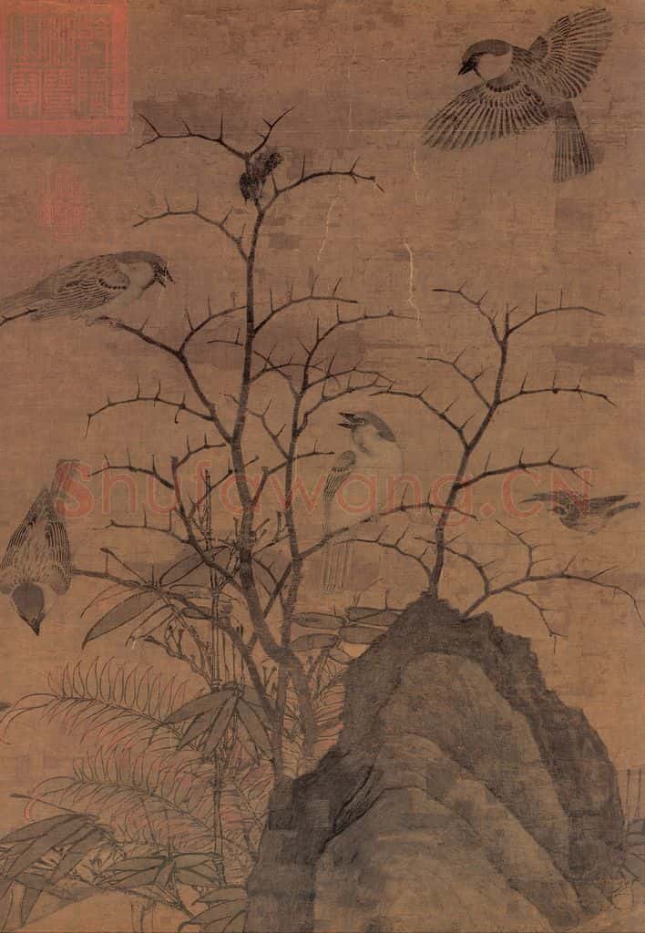 宋 黄居寀《山鹧棘雀图》书画作品