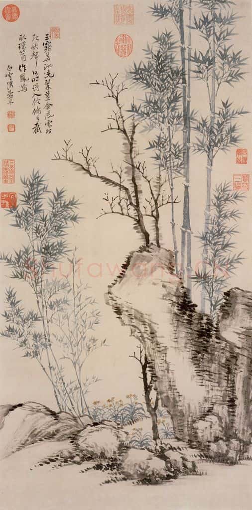 清 恽寿平《竹石枯槎图》书画作品