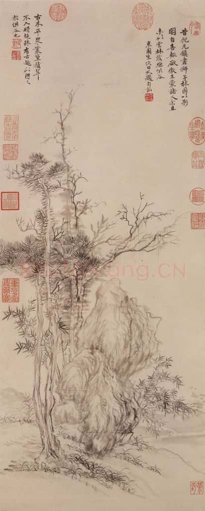 清 恽寿平《仿倪瓒古木欉篁》书画作品