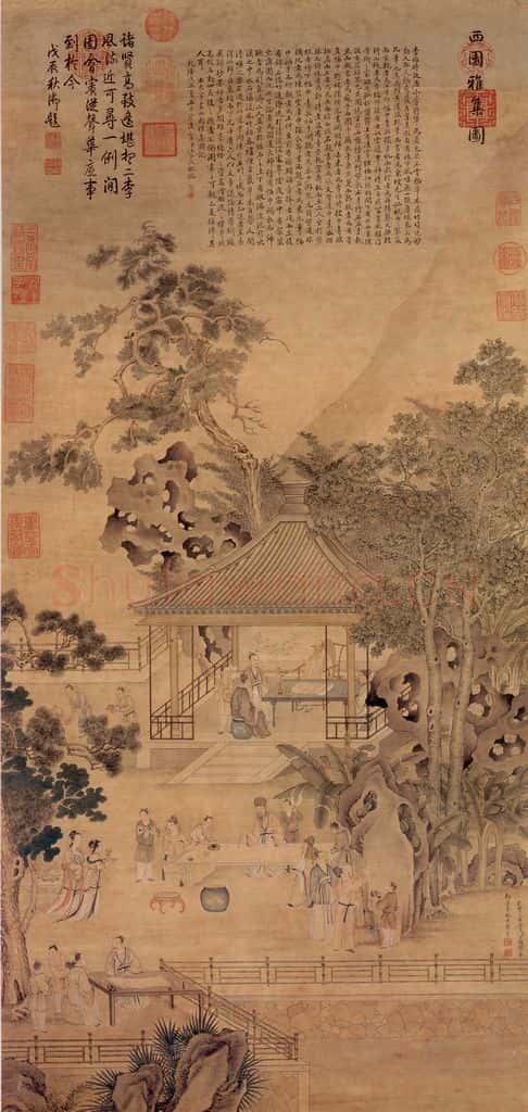 清 丁鹳鹏《摹仇英西园雅集图》书画作品