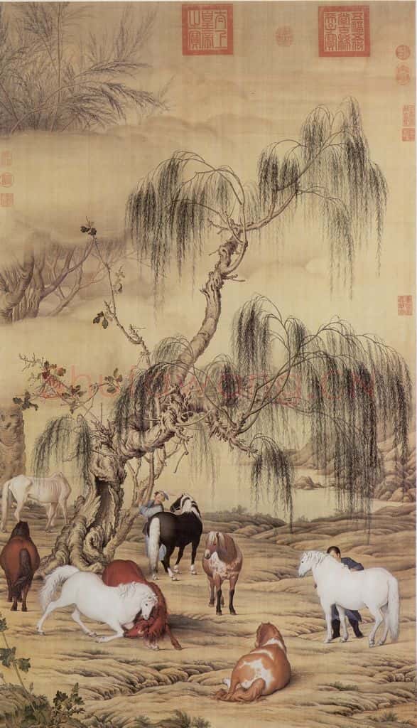 清 郎世宁《八骏图》书画作品