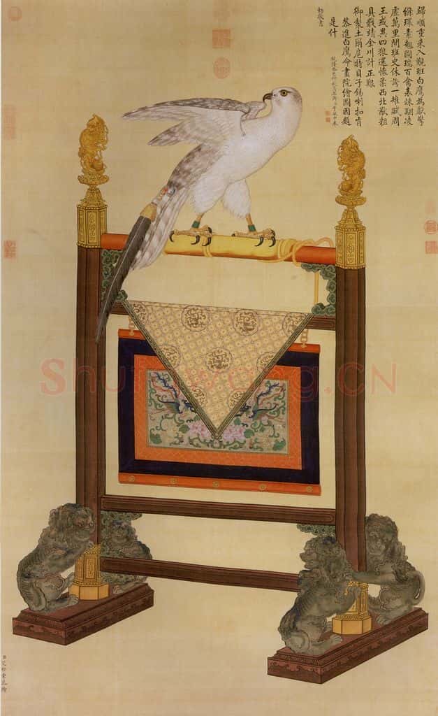清 艾启蒙《画土尔扈特白鹰》书画作品