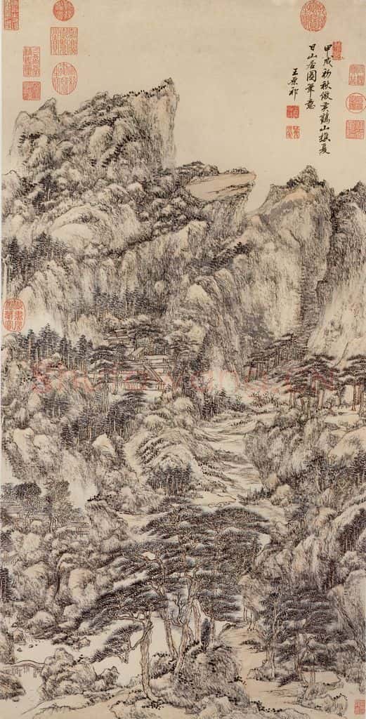 清 王原祁《仿王蒙夏日山居图》书画作品