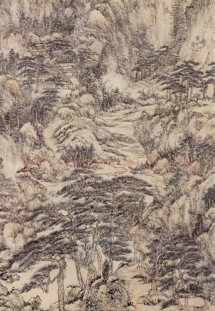 清 王原祁《仿王蒙夏日山居图》书画作品