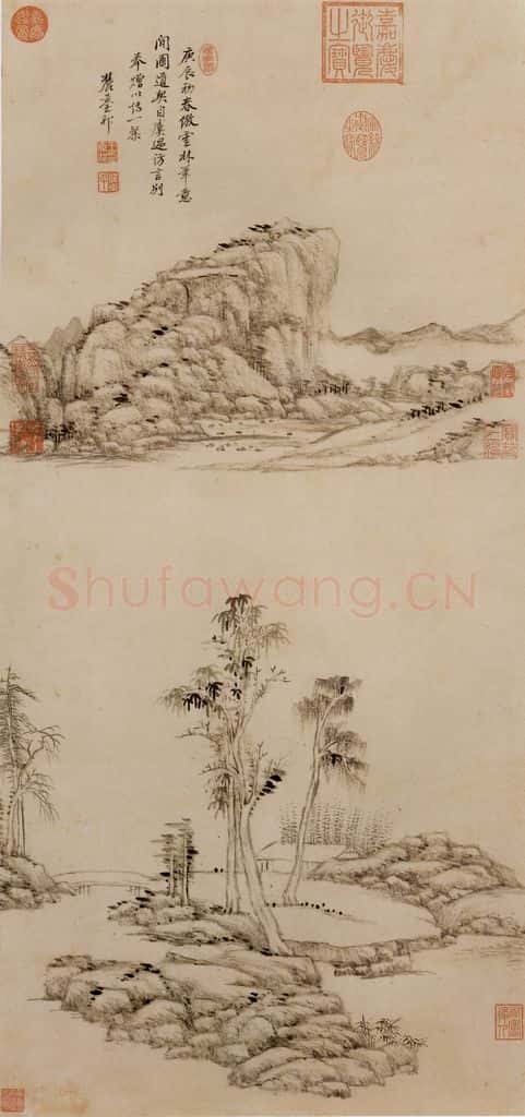 清 王原祁《仿倪瓒山水》书画作品