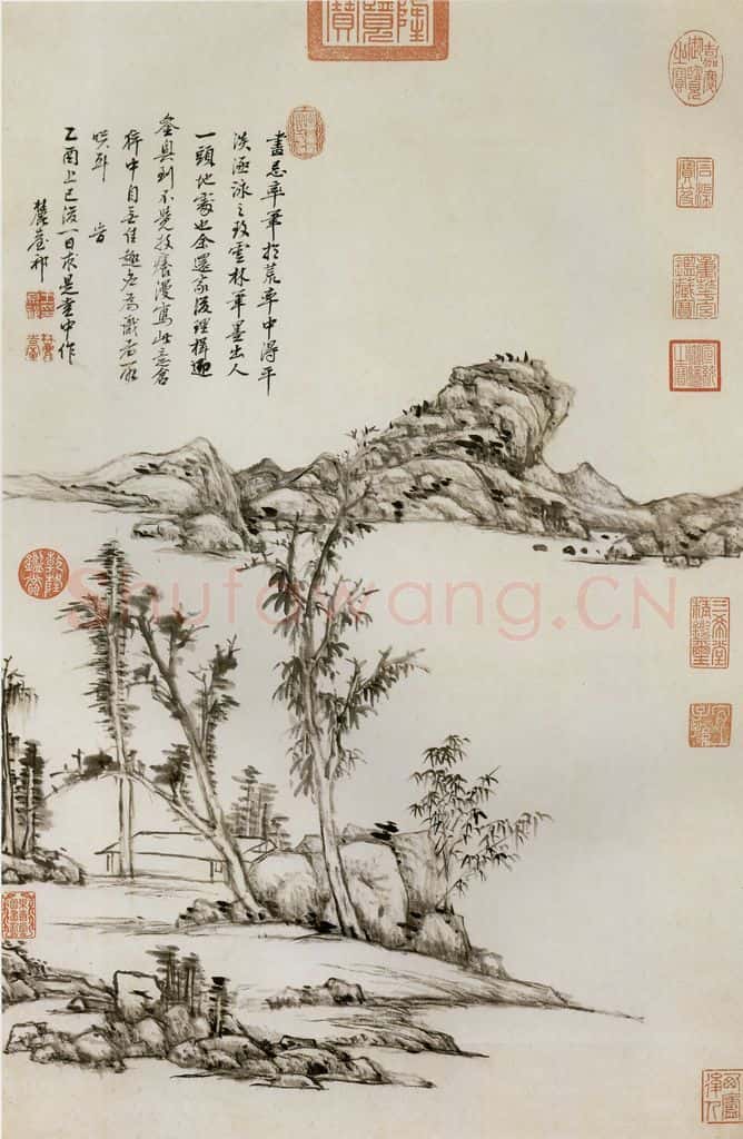 清 王原祁《仿倪瓒山水》书画作品