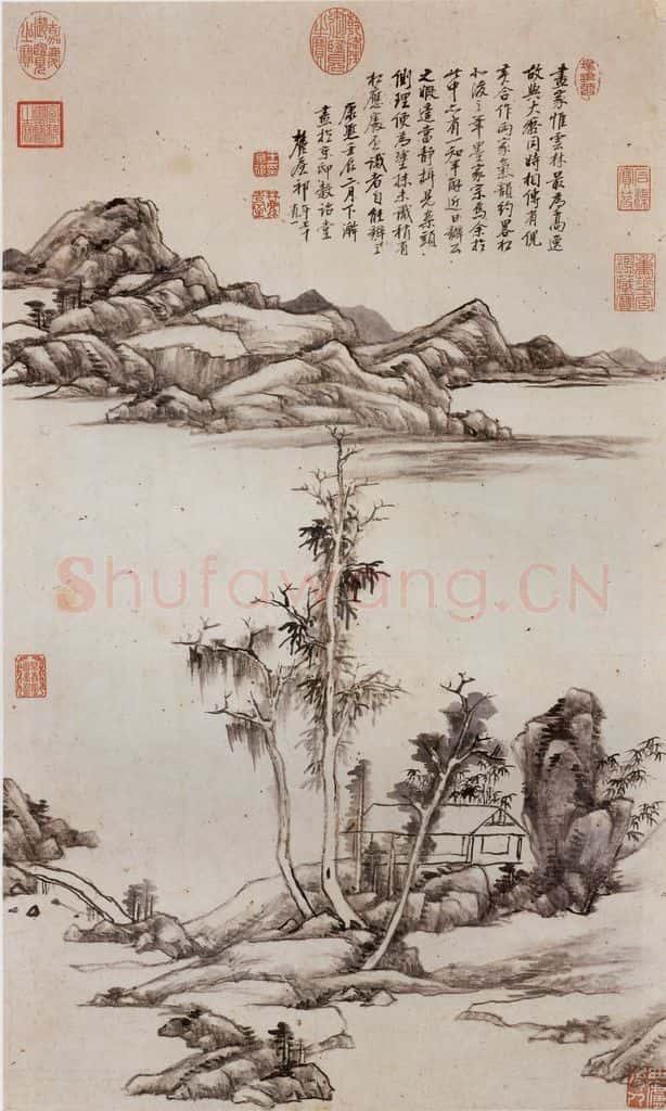 清 王原祁《仿倪瓒山水》书画作品