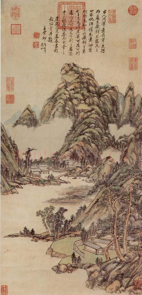 清 王原祁《草堂烟树》书画作品