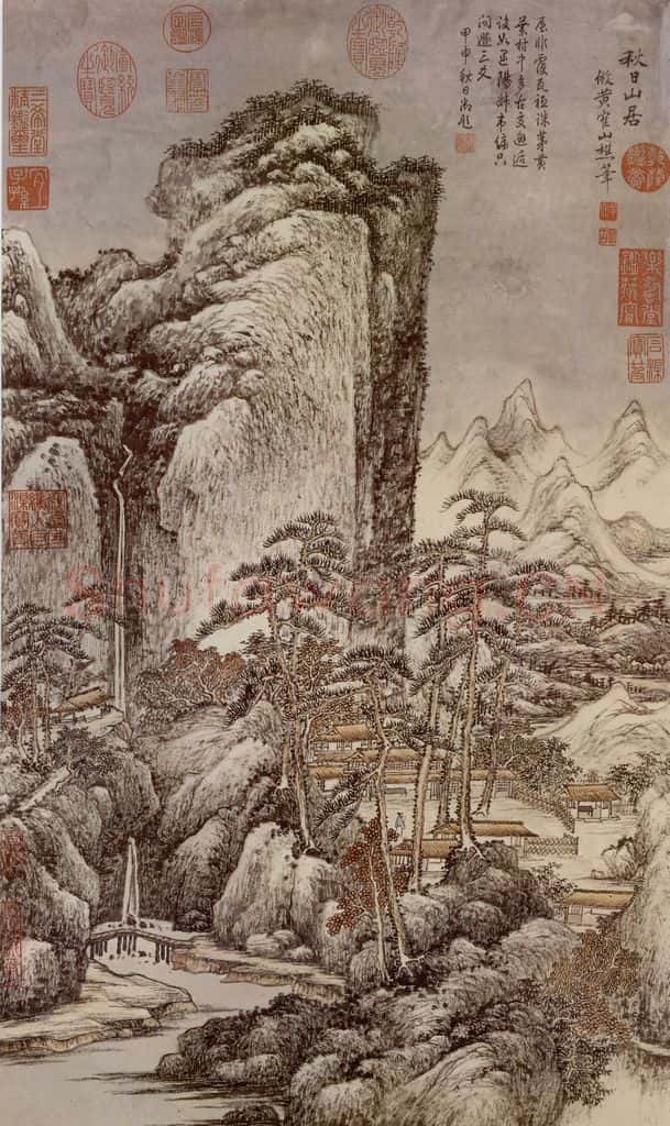 清 黄鼎《秋日山居图》书画作品
