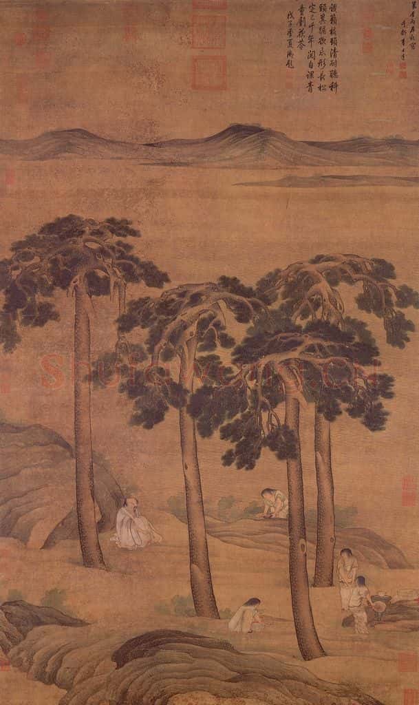 明 李士达《坐听松风图》书画作品