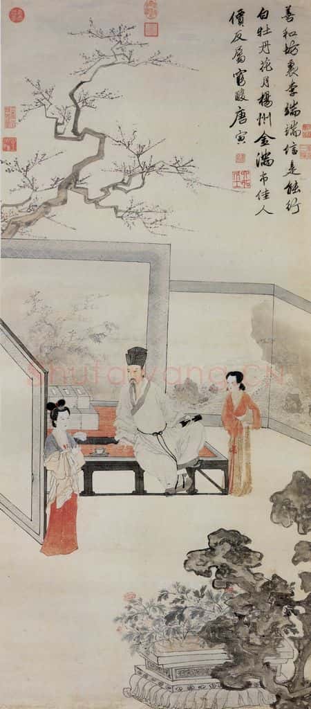明 唐寅《倣唐人仕女》书画作品