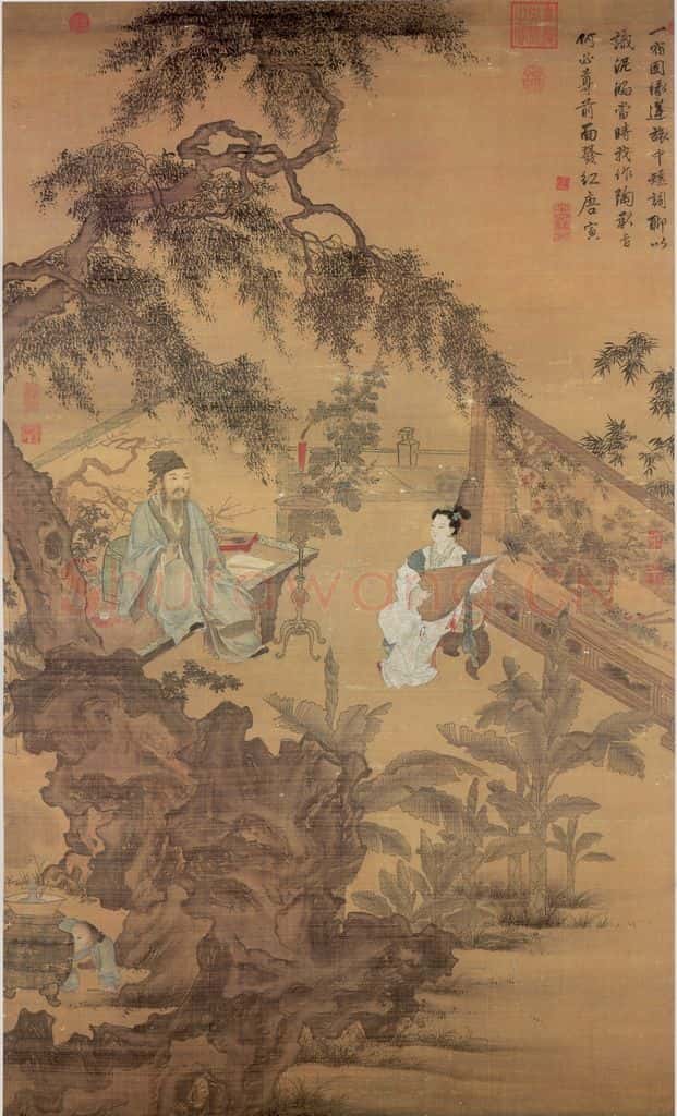 明 唐寅《陶古赠词图》书画作品