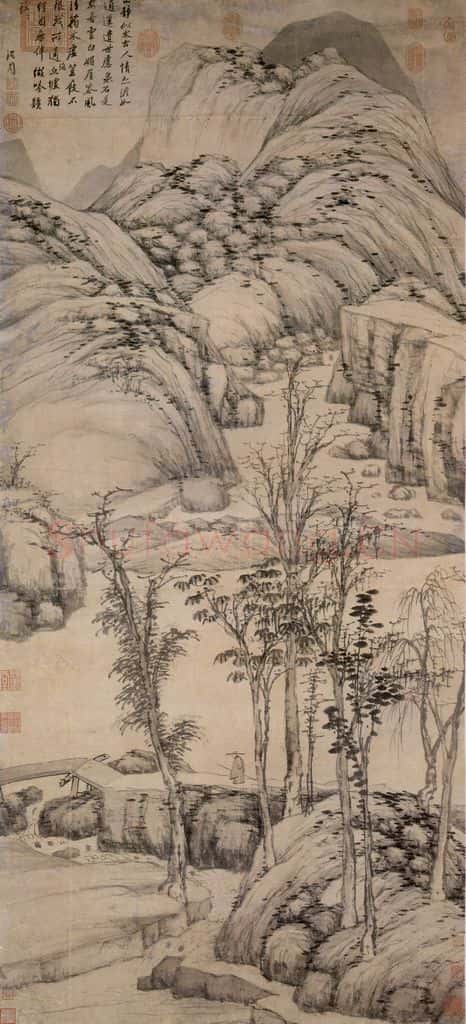 明 沈周《策杖图》书画作品