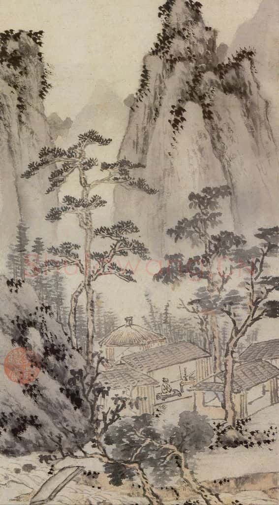 明 沈周《夜坐图》书画作品