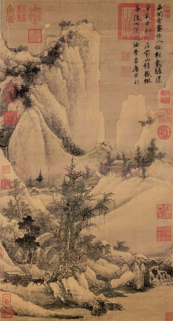 明 唐寅《函闗雪霁图》书画作品