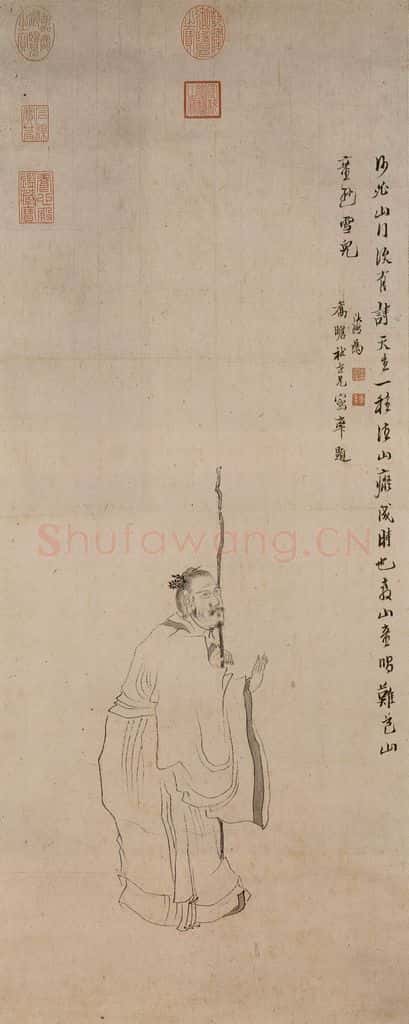 明 陈洪绶《倚仗间吟图》书画作品