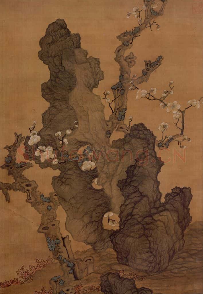 明 陈洪绶《画梅花山鸟》书画作品