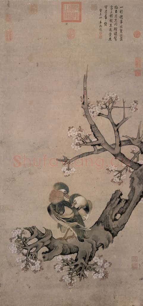 明 吴彬《文杏双禽图》书画作品