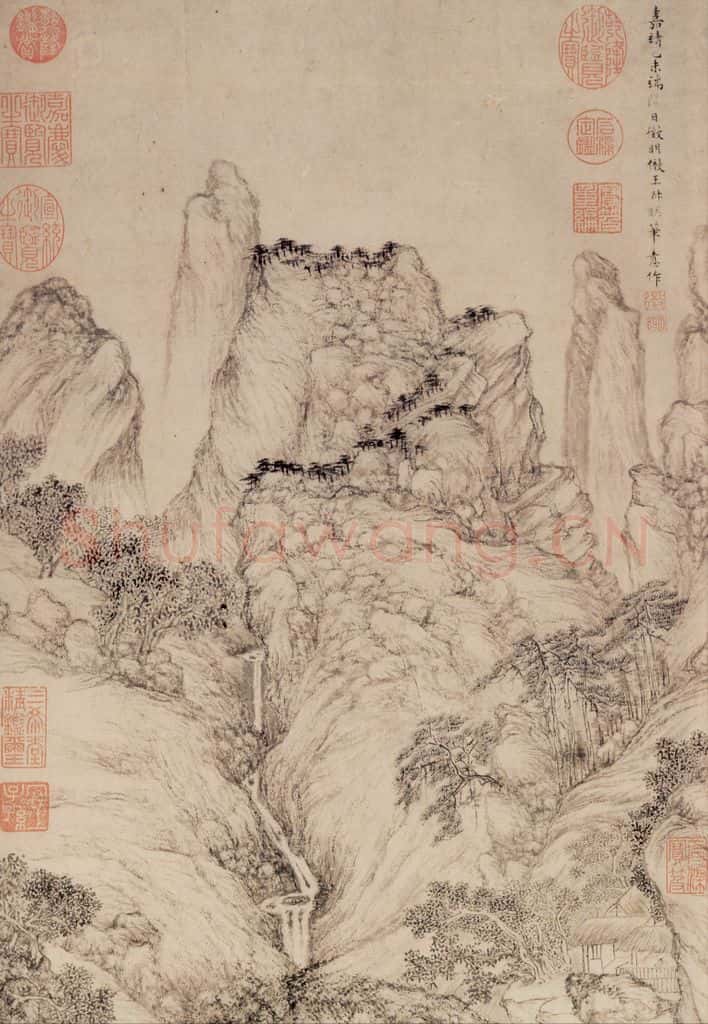 明 文徵明《倣王蒙山水》书画作品