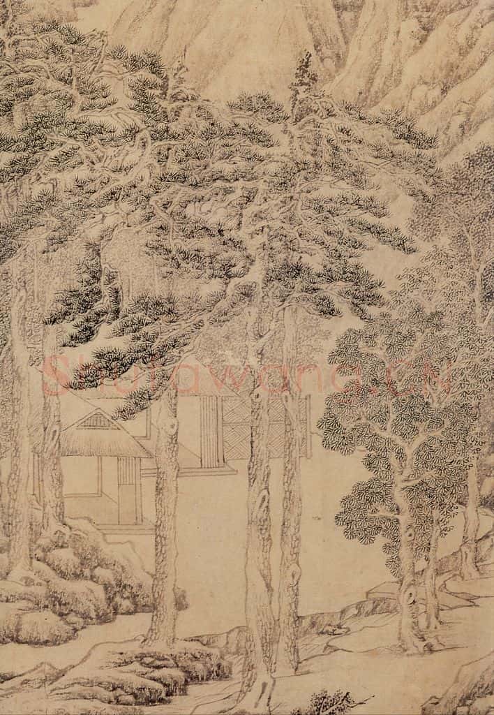 明 文徵明《松陰曳杖图》书画作品