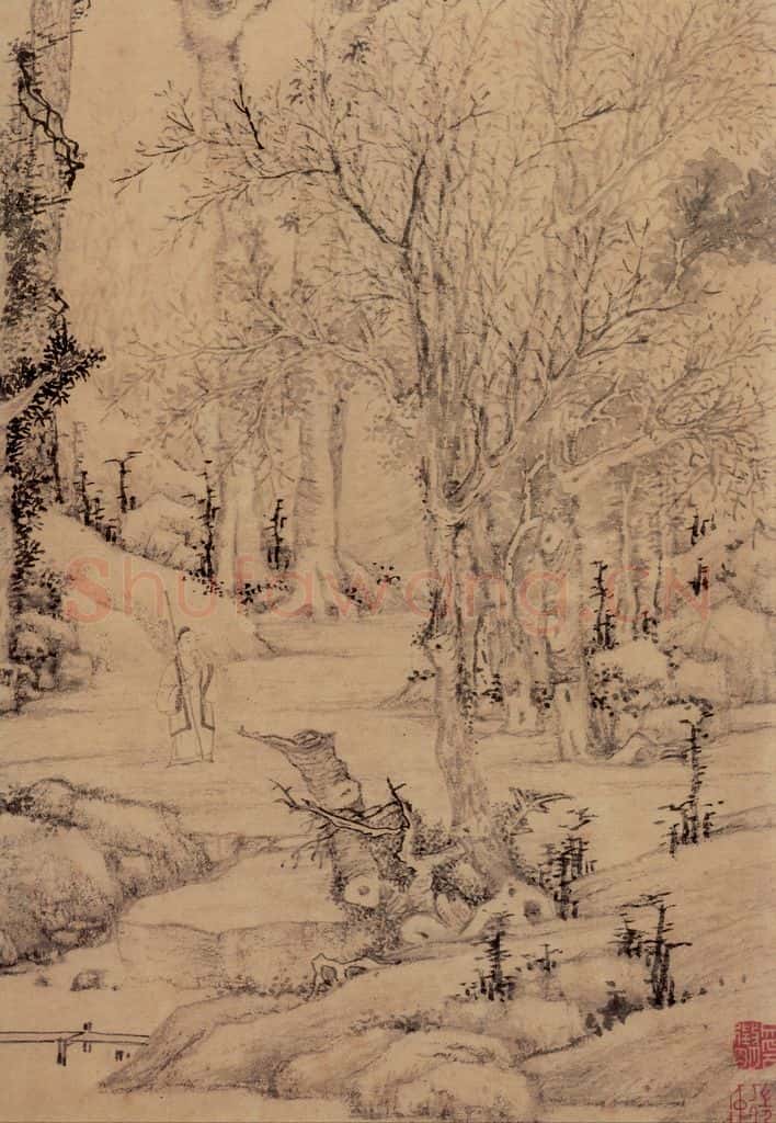 明 文徵明《空林觅句图》书画作品