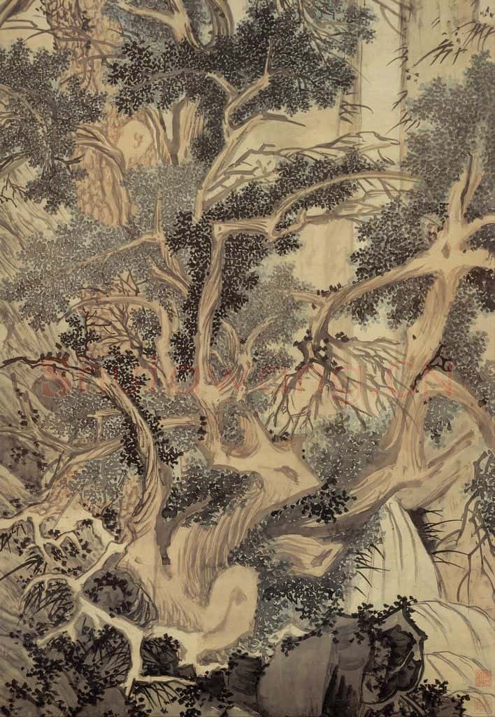 明 文徵明《古木寒泉》书画作品