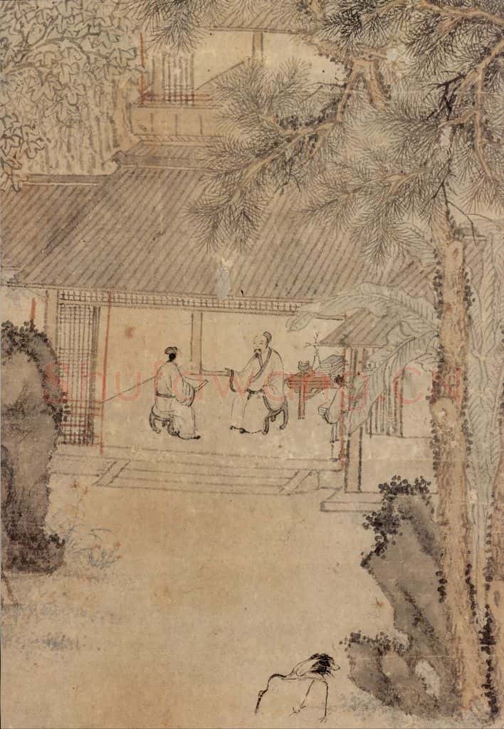 明 文徵明《琴鹤图清高宗御题》书画作品