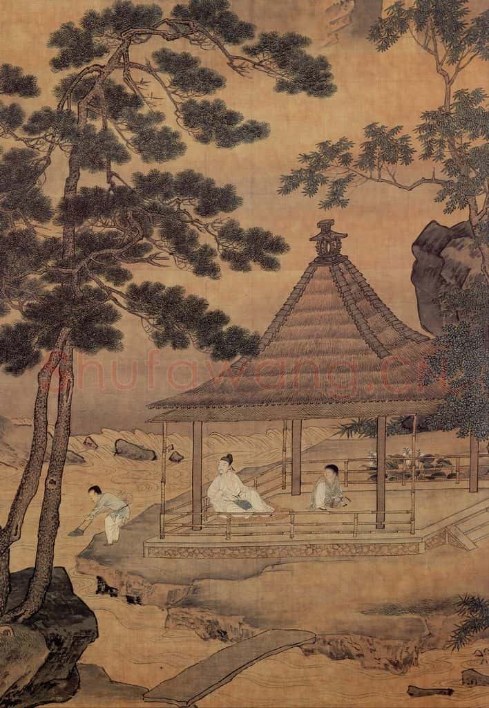 明 仇英《松亭试泉图》书画作品