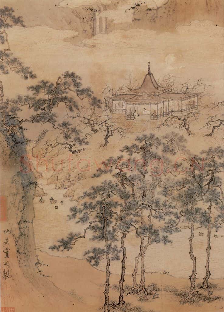 明 仇英《仙山楼阁图》书画作品