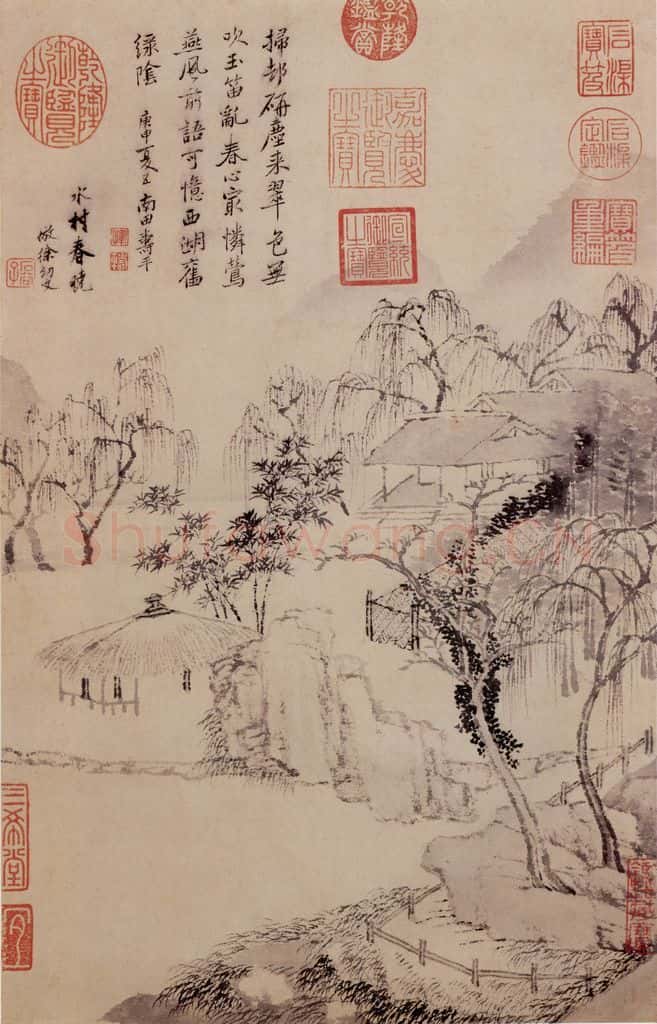 清 王翚《画水村春晚》书画作品