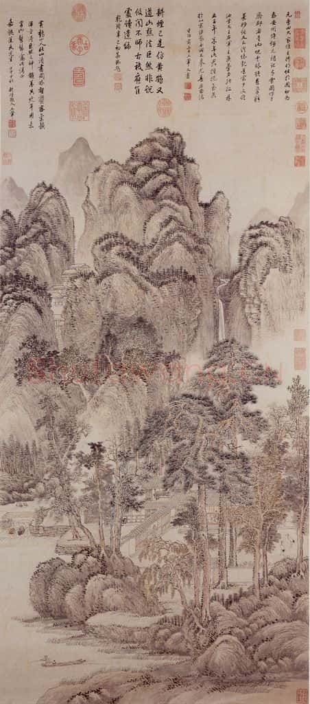 清 王翚《仿王蒙秋山读书图》书画作品