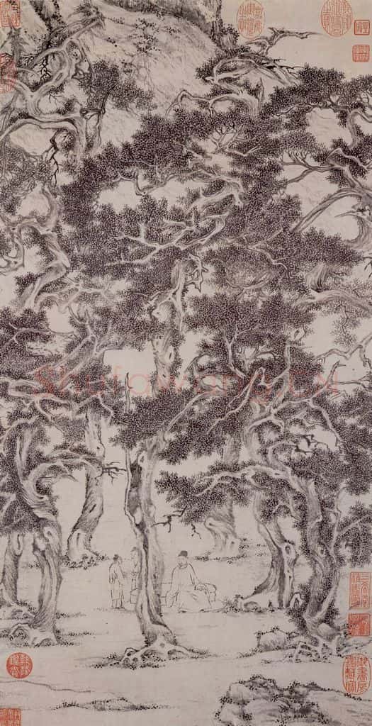 明 明人《画七星石桧图》书画作品