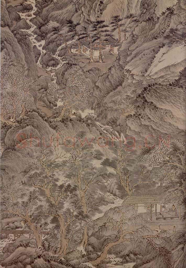 清 王时敏《仿王蒙山水(局部)》书画作品