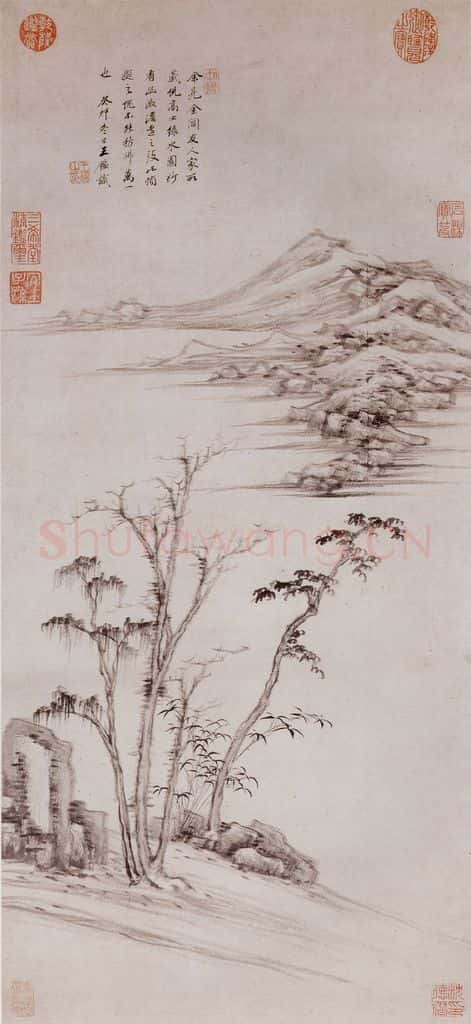 清 王鉴《仿倪瓒山水》书画作品