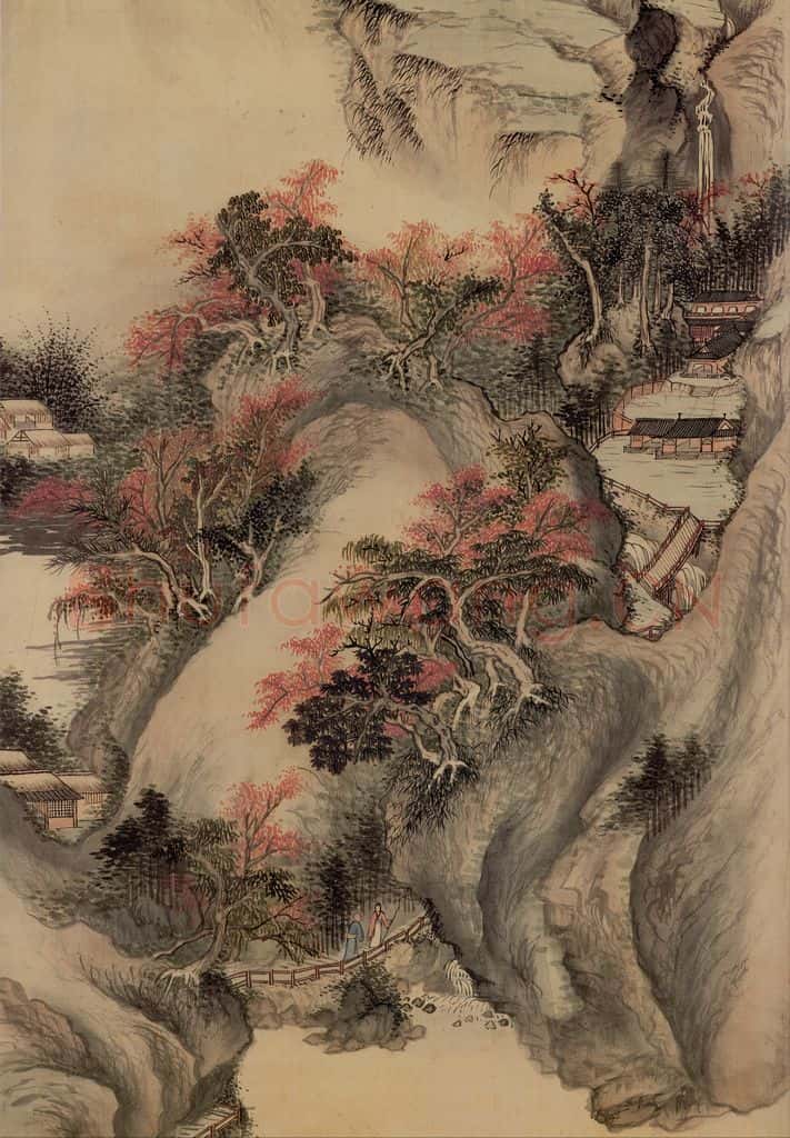 清 王鉴《仿王蒙秋山图》书画作品