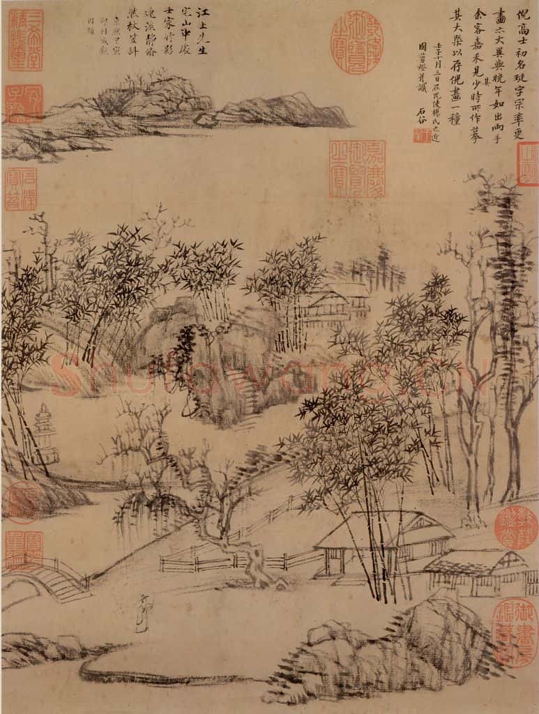 清 王翚《仿倪瓒画山水》书画作品