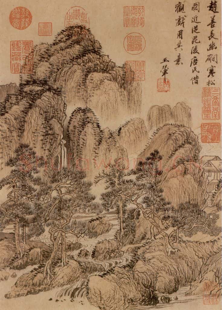 清 王翚《仿赵元幽磵寒松》书画作品