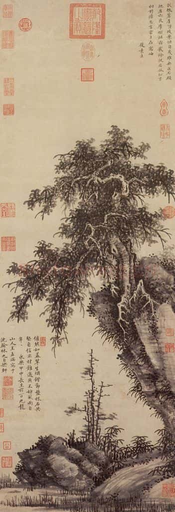明朝 王绂 独树图 书画作品