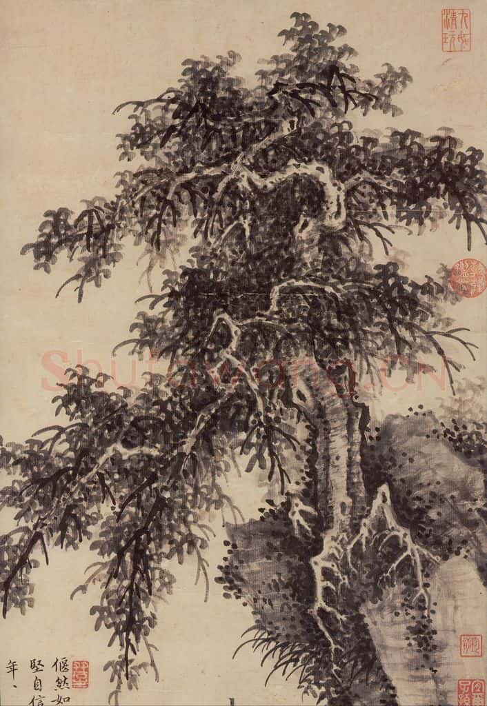 明朝 王绂 独树图 书画作品