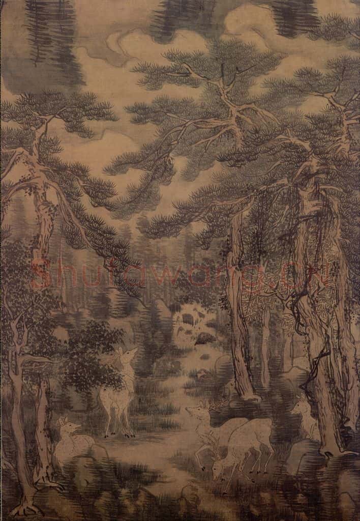 明朝 戴进 长松五鹿 书画作品