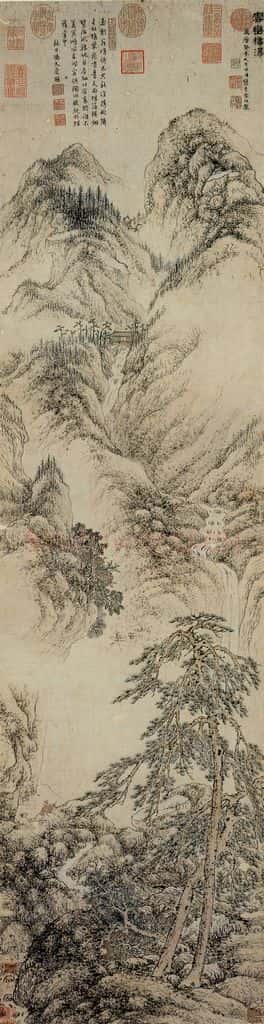 明朝 宋旭 云峦秋瀑图 书画作品
