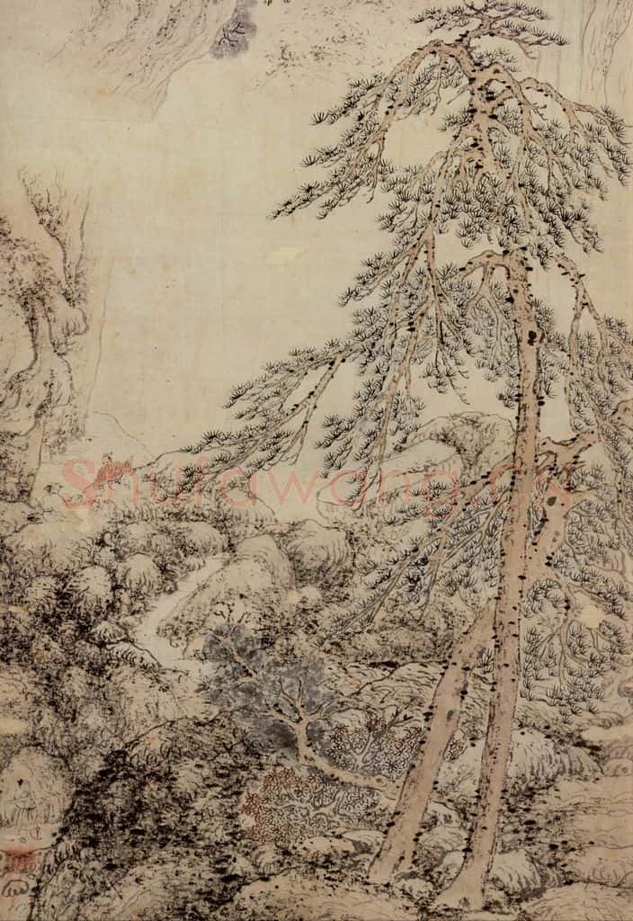 明朝 宋旭 云峦秋瀑图 书画作品