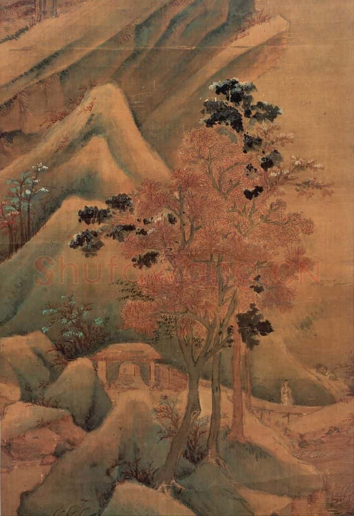 明朝 赵左 秋山红树图 书画作品