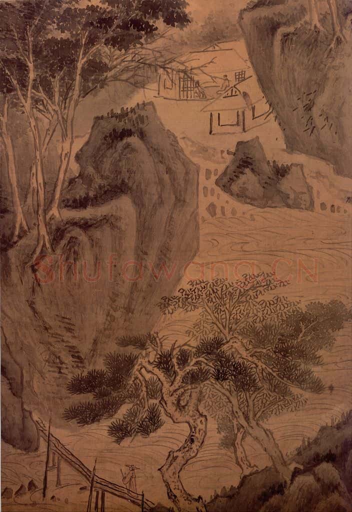 明朝 赵左 云岩响瀑图 书画作品