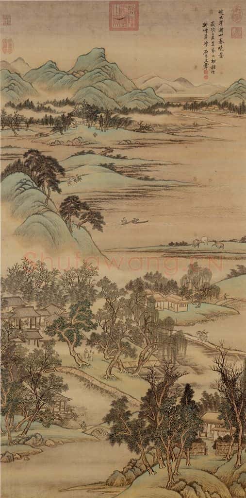 清 王翬 倣赵大年湖山春晓 书画作品