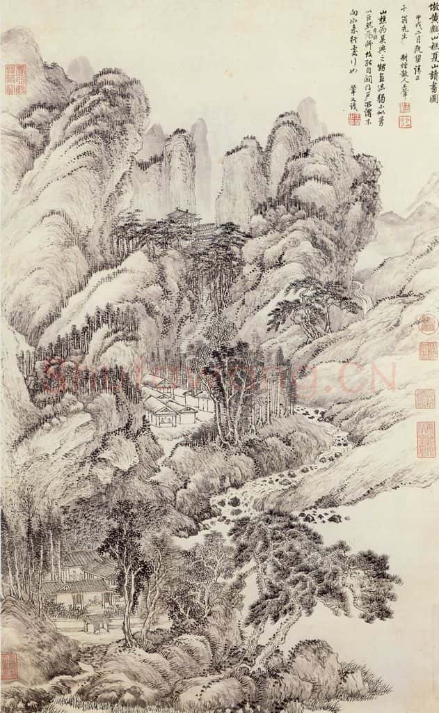 清 王翬 倣王蒙夏山读书图 书画作品