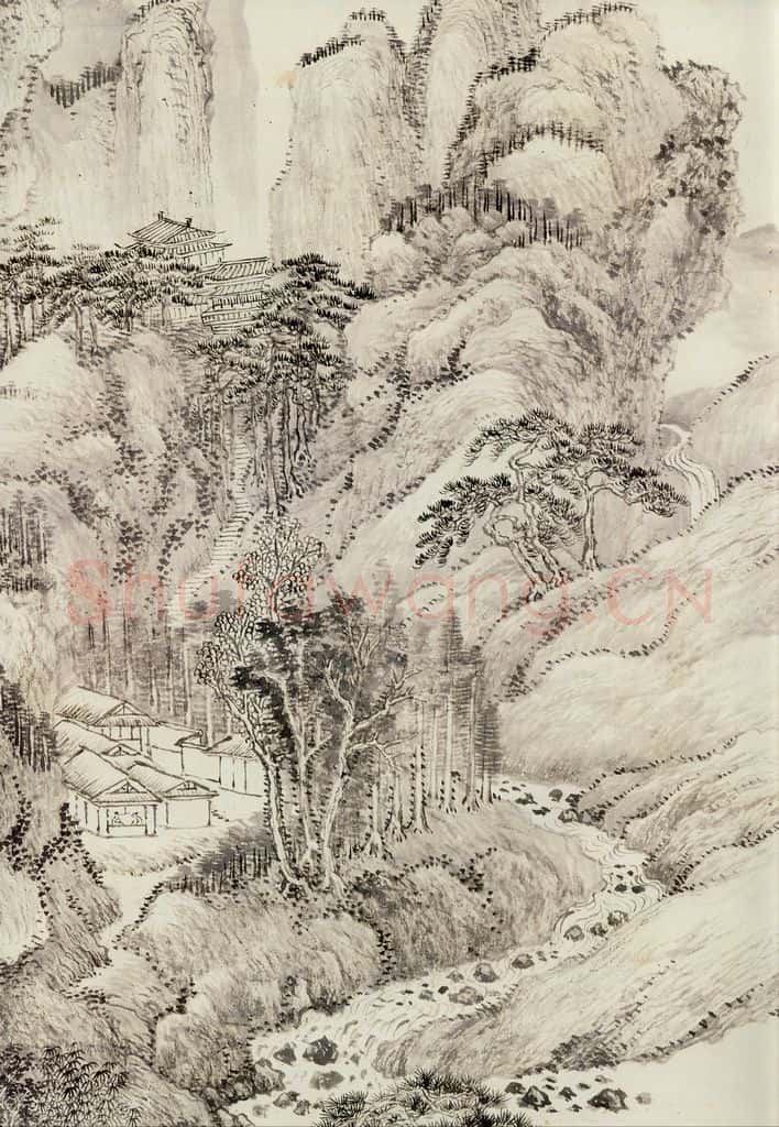 清 王翬 倣王蒙夏山读书图 书画作品